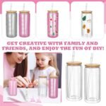 Foxtell 18 Pcs Snow Globe Tumbler DIY Kit 16 oz Pre Drilled Wall Double-Wall Snow Globe Cups with Lids Glitter Tools & Accessories Complete Craft Set for Making Custom Glitter Tumblers (Pink) - Image 6