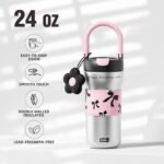 24 oz Insulated Tumbler Drinks Flask for Women, Stainless Steel Leak Proof Water Bottle Fits in Cup Holder Resuable Travel Coffee Mug, Commute Yoga Office Travel - Bowknot Silver - Image 3