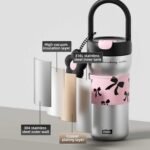 24 oz Insulated Tumbler Drinks Flask for Women, Stainless Steel Leak Proof Water Bottle Fits in Cup Holder Resuable Travel Coffee Mug, Commute Yoga Office Travel - Bowknot Silver - Image 5