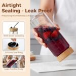 16oz Round Glass Juice Bottles with Lids, 6 Pack Reusable Juice Containers with Bamboo Lids, Glass Juicing jars with 4 Straws & 2 Airtight Lid with Hole for Drinking - Image 4