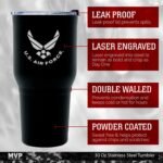Military Gift Shop 30 oz Air Force Coffee Travel Mug | Double Wall Vacuum Insulated Coffee Tumbler | Stainless Steel Coffee Mug With Lid & Straw | Air Force 30oz Tumbler - Image 3
