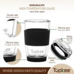 Tupkee Double Wall Glass Tumbler - 8-Ounce, All Glass Hand Blown Reusable Insulated Tea/Coffee Mug & Lid, Travel Mug - Black - Image 3