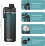 SASEUM Kids Sport Water Bottle 18oz Stainless Steel Double Wall Vacuum Thermal Mug with Leak Proof Spout Lids, Wide Mouth Metal Insulated Water Jug for Gym and Travel,Dark-Blue - Image 3