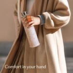 Cosumy Glass Water Bottle 25oz with Felt Sleeve - Borosilicate Glass - Leakproof Lid - BPA Free - Ideal for Work, Travel & Gym (Beige) - Image 3