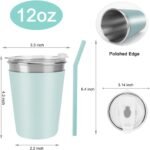 Ymmy Sam 2pcs Stainless Steel Cups with Silicone Straws, 12oz Spill-proof Tumblers Dishwasher Safe Unbreakable Metal Cups with Heat-insulated Sleeves for Cold and Hot Drinks - Image 4