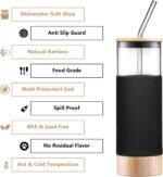 Le'raze Premium 20oz Glass Tumbler Cup Straw Bamboo Lid Base Protective Silicone Sleeve BPA Free Growler Water Bottle Reusable Drinking Glasses Cup for Iced Tea Coffee Smoothie Black - Image 4