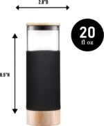 Le'raze Premium 20oz Glass Tumbler Cup Straw Bamboo Lid Base Protective Silicone Sleeve BPA Free Growler Water Bottle Reusable Drinking Glasses Cup for Iced Tea Coffee Smoothie Black - Image 6
