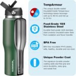 HYDROWION Water Bottle Insulated,32oz Water Bottles Straw Lid, Spout Lid and Flex Cap, Tumbler Flask (Cold for 48 Hrs, Hot for 24 Hrs), Leakproof Travel Thermo Mug, Fit Any Car Cupholder, Olive - Image 3