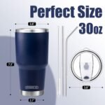 D·S 30 oz Navy Tumbler Stainless Steel Double Wall Vacuum Insulated Mug with Straw and Lid, Cleaning Brush for Cold and Hot Beverages - Image 3