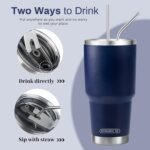 D·S 30 oz Navy Tumbler Stainless Steel Double Wall Vacuum Insulated Mug with Straw and Lid, Cleaning Brush for Cold and Hot Beverages - Image 4