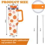 Whaline 1Pc Fall Tumbler with Handle Lid Straw 40oz Autumn Orange Pink Pumpkin Stainless Steel Travel Tumbler Cup for Thanksgiving Iced Coffee Party Favor - Image 3