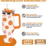 Whaline 1Pc Fall Tumbler with Handle Lid Straw 40oz Autumn Orange Pink Pumpkin Stainless Steel Travel Tumbler Cup for Thanksgiving Iced Coffee Party Favor - Image 4