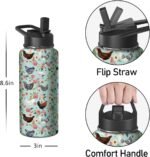 18oz Chicken Water Bottle with Handle and Flip Straw, Animal Sports Stainless Steel Insulated Cup Travel Coffee Mug Tumbler, Birthday Mothers Day Chritmas Gifts for Women - Image 3
