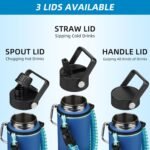 BJPKPK Water Bottle with Straw Lid, 18oz Insulated Water Bottles with 3 Lids, Paracord Handle & Non-slip Boot, Metal Stainless Steel Thermal Flasks, BPA Free Leak Proof Tumblers,Army Green & Black - Image 4