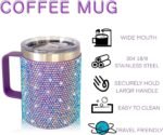 12oz Bling Travel Coffee Mug with Handle and Lid Rhinestone Insulated Coffee Mug Stainless Steel Vacuum Reusable Glitter Coffee Tumbler Thermal Cup for Home and Office (Purple) - Image 4