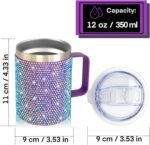12oz Bling Travel Coffee Mug with Handle and Lid Rhinestone Insulated Coffee Mug Stainless Steel Vacuum Reusable Glitter Coffee Tumbler Thermal Cup for Home and Office (Purple) - Image 5