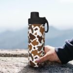 Black White Brown Cow Print 18 OZ Insulated Stainless Steel Sports Water Tumbler with Lid, Unisex Flask Insulated Water Cup for Outdoor Camping Cycling - Image 6