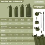 40 Oz Water Bottle with Strap Stainless Steel Sports Water Bottle with 3 Lids (Straw, Chug and Flip Lid) Insulated Leak Proof Metal Jug for Men & Women - Army Green - Image 6