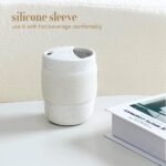 Handmade Ceramic Travel Coffee To Go Tumbler with Half Lid, 17oz Unique Tea Coffee Cup with Sip-top Lid, Speckle White - Image 4