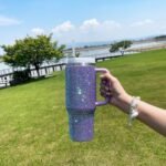 40oz Bling Tumbler with Handle and Straw Lid Rhinestone Studded Tumbler Cups Vacuum Insulated Stainless Steel Double Wall Water Bottle Travel Mug Gifts for Women Her (Purple) - Image 5