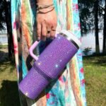 40oz Bling Tumbler with Handle and Straw Lid Rhinestone Studded Tumbler Cups Vacuum Insulated Stainless Steel Double Wall Water Bottle Travel Mug Gifts for Women Her (Purple) - Image 7
