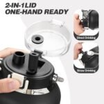 MUKOKO 84oz Glass Water Bottle with Time Marker and Silicone Sleeve 2.5L Water Jug with Stainless Steel Handle Gallon Drinking Bottle with 2-in-1 Lid Wide Mouth BPA Free, Black - Image 3