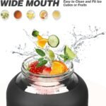 MUKOKO 84oz Glass Water Bottle with Time Marker and Silicone Sleeve 2.5L Water Jug with Stainless Steel Handle Gallon Drinking Bottle with 2-in-1 Lid Wide Mouth BPA Free, Black - Image 4