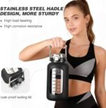 MUKOKO 84oz Glass Water Bottle with Time Marker and Silicone Sleeve 2.5L Water Jug with Stainless Steel Handle Gallon Drinking Bottle with 2-in-1 Lid Wide Mouth BPA Free, Black - Image 5