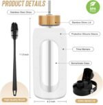 Glass Water Bottles 64 oz - Half Gallon Large Motivational Daily Water Intake Bottle Time Marker - Glass Water Bottle With Straw, Silicone Sleeve 2 Lids, Handle Spout & Bamboo Lid(White) - Image 3