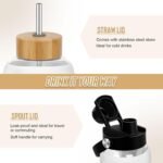 Glass Water Bottles 64 oz - Half Gallon Large Motivational Daily Water Intake Bottle Time Marker - Glass Water Bottle With Straw, Silicone Sleeve 2 Lids, Handle Spout & Bamboo Lid(White) - Image 4