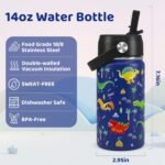 Dinosaur Kids Water Bottle With Straw Lid,14 oz Stainless Steel Travel Bottle,Double Wall Leak Proof Kids Cup,Insulated Tumbler for Toddlers,Metal Bottle for School Boys Girls - Image 4