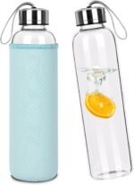 Glass Water Bottles 32oz with Drawstring, 1000ML Borosilicate Glass Drink Bottles Leakproof BPA-Free, Large Capacity for Coffee, Tea, Juice, Milk, Microwave and Dishwasher Safe (1-Pack, Cyan) - Image 3