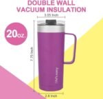 Life's Easy 20oz Stainless Steel Mug w/Handle - Double Wall Insulated Travel Tumbler w/Flip Lid - Leak Proof Tumbler-Thermal Cup for Coffee, Tea & More - Keep Hot & Cold Drinks (Purple, 20 oz) - Image 3
