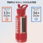 Coldest Insulated Water Bottle with Straw Lid - Stainless Steel Metal Insulated Bottle for Men & Women (Mars Red Glitter, 32 oz) - Image 3