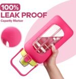 72oz Glass Water Bolttles, 3-in-1 Straw and Sip Spout Handle Lid, Half Gallon Water Bottle with Time Marker and Silicone Sleeve, BPA-Free Sports Water Bottle for Gym, School, Bright Pink - Image 5