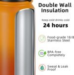 Fanhaw 20 oz Insulated Stainless Steel Water Bottle with Straw Lid, Leakproof & Anti-Dust Sports Bottle for Kids, Women & Men (Yellow Orange) - Image 4