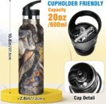 Dinosaur Insulated Water Bottle with Straw Lid,Vacuum Stainless Steel Mug Leakproof Tumbler Flask Jurassic Kids Water Bottle for Sports Travel School,20oz - Image 3