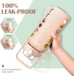 MUKOKO Glass Water Bottles 64oz with 2 Lids, Half Gallon Drinking Bottle with Straws and Measurements, 2L Sports Glass Jug with Silicone Sleeve, Leakproof, Light Amber - Image 4