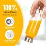 10 oz Clear Glass Bottle with Lid, Reusable Glass Water Bottles with Stainless Steel Cap & Straws for Juicing, Milk, Ginger & Smoothies, Refrigerator, Leak-Proof, Juice Containers Set of 8 - Image 3