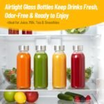 10 oz Clear Glass Bottle with Lid, Reusable Glass Water Bottles with Stainless Steel Cap & Straws for Juicing, Milk, Ginger & Smoothies, Refrigerator, Leak-Proof, Juice Containers Set of 8 - Image 5