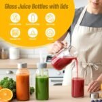 10 oz Clear Glass Bottle with Lid, Reusable Glass Water Bottles with Stainless Steel Cap & Straws for Juicing, Milk, Ginger & Smoothies, Refrigerator, Leak-Proof, Juice Containers Set of 8 - Image 6