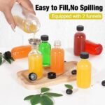 12-Pack 2oz Glass Bottles with Lids - Leakproof 60ml Decorative Boston Round Shot Bottles with Funnels, Brush, Labels for Ginger, Juice & Vanilla Extract - Mini Travel Size - Image 5