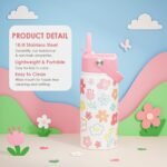 Kids Water Bottle Stainless Steel with Straw Lid, Floral Water Bottle 12oz, Travel Tumbler, Gifts for Girls, Birthday, Christmas, Back To School - Image 3
