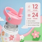 Kids Water Bottle Stainless Steel with Straw Lid, Floral Water Bottle 12oz, Travel Tumbler, Gifts for Girls, Birthday, Christmas, Back To School - Image 4