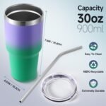 Volhoply 30oz Insulated Tumbler with Lid and Straw, Double Wall Inner & Outer 304 Stainless Steel Coffee Cup, Travel Mug Reusable Thermal Cup for Cold & Hot Drinks (Purple Green,1 Pack) - Image 3