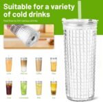 20oz Glass Cups with Lids and Straws,2 Pack Reusable Glass Tumbler for Cold & Hot Drinks Wide Mouth Travel Mug for Smoothies Cocktails Beer Tea Juice and Iced matcha Coffee Cups with Lids - Image 3