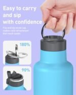 TOURIT 20oz Insulated Stainless Steel Water Bottle with Straw & Handle, Double Wall Vacuum Leakproof BPA-Free Thermos for Sports Travel, Blue - Image 4
