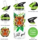 Home Tune 32oz Water Drinking Bottle - Tritan BPA Free, Wide Mouth, Straw Flip Lid, Easy Open, Lightweight, Leak-Proof Water Bottle with Foil Print Design For Girls & Boys - Tiger - Image 4