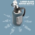 64oz Glass Water Bolttles Half Gallon Large Motivational Water Bottle with Time Marker Sports Water Bottles with Silicone Sleeve and Handle Lid Water Jug for Gym Workout-1 Pack - Image 3
