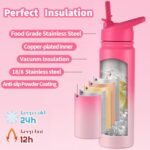 mininoo Insulated Stainless Steel Water Bottle with Straw and Lid for Sports, 24 oz, Sweet Peach - Image 4